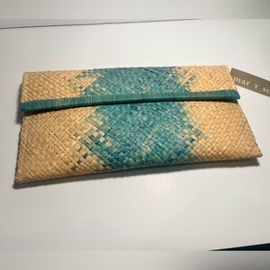 Mar Y Sol Woven Clutch with Blue and Tan Pattern